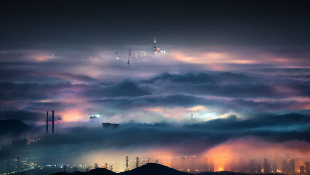 Vibrant Foggy City by Yuan Cui — canvas wall art