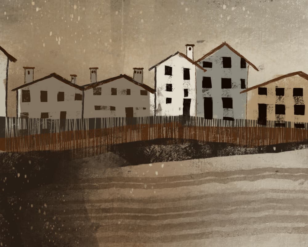 Rustic Village Homes by MANSI SAXENA — canvas wall art