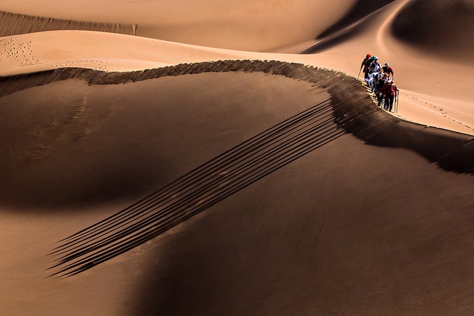 Hikers on Desert Dunes by Mohammadreza Momeni — canvas wall art