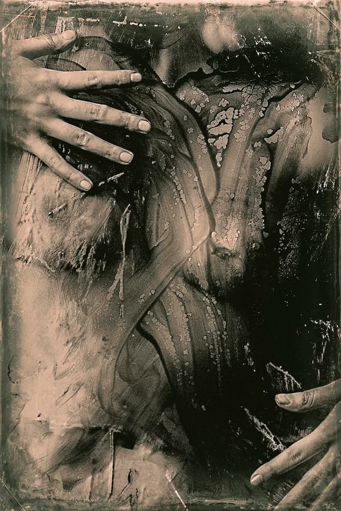 Intimate Sepia Embrace by Bogdan Bouşcă — canvas wall art