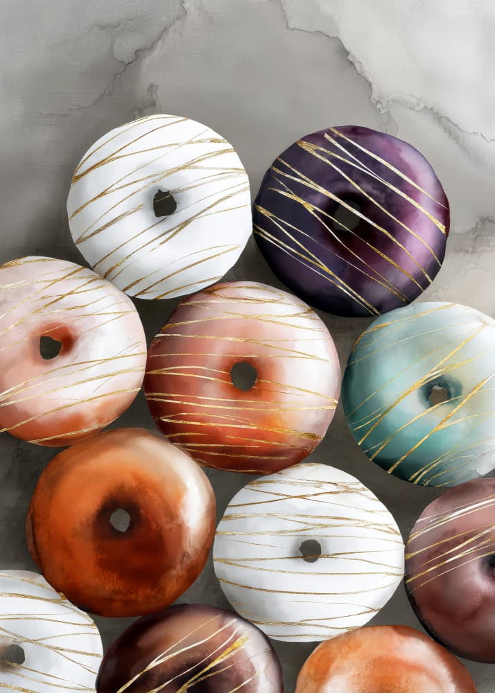 Colorful Glazed Donuts by Justyna Jaszke — canvas wall art