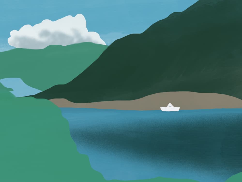 Paper Boat on Lake by Little Dean — canvas wall art