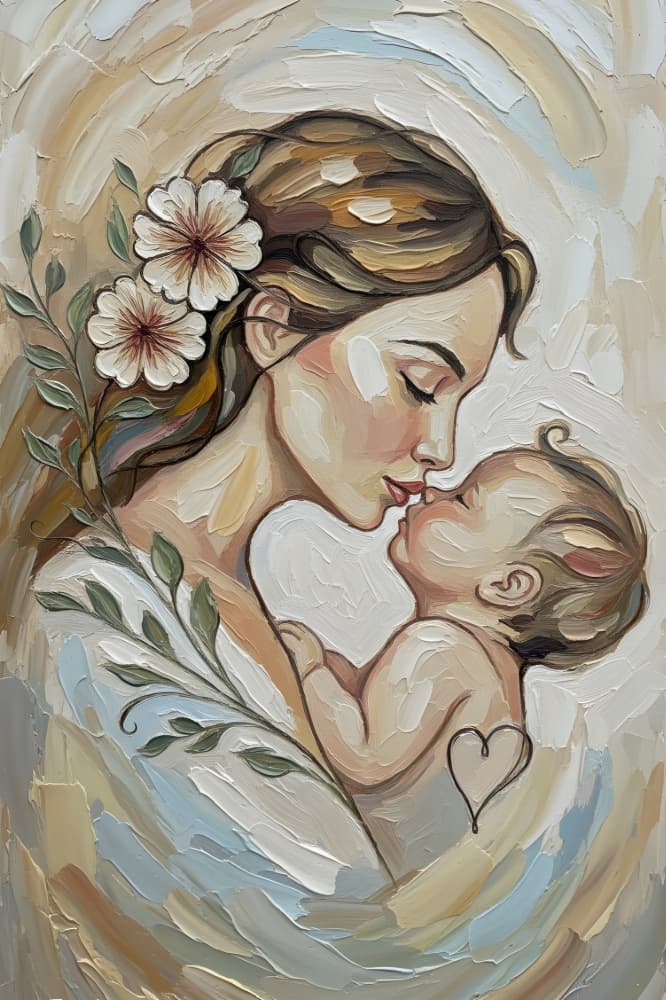 Mother's Tender Kiss by HUGO — canvas wall art