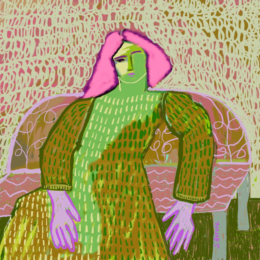 Green Faced Pink Hair by Sharyn Bursic — canvas wall art