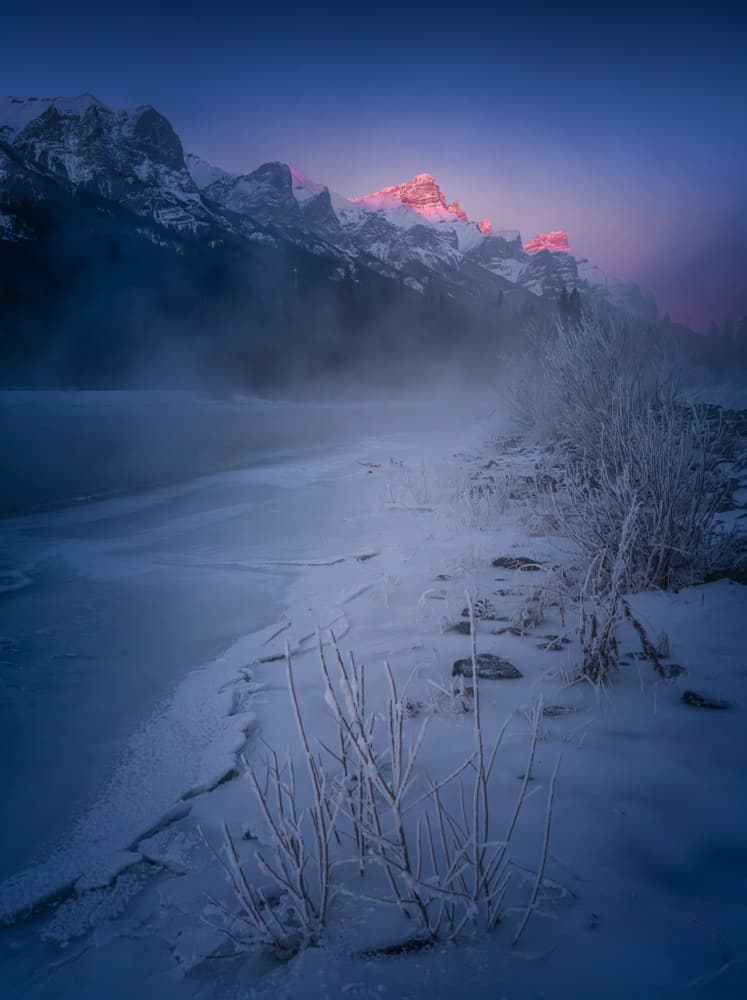 Pink Mountain Winter Glow by Bing Li — canvas wall art