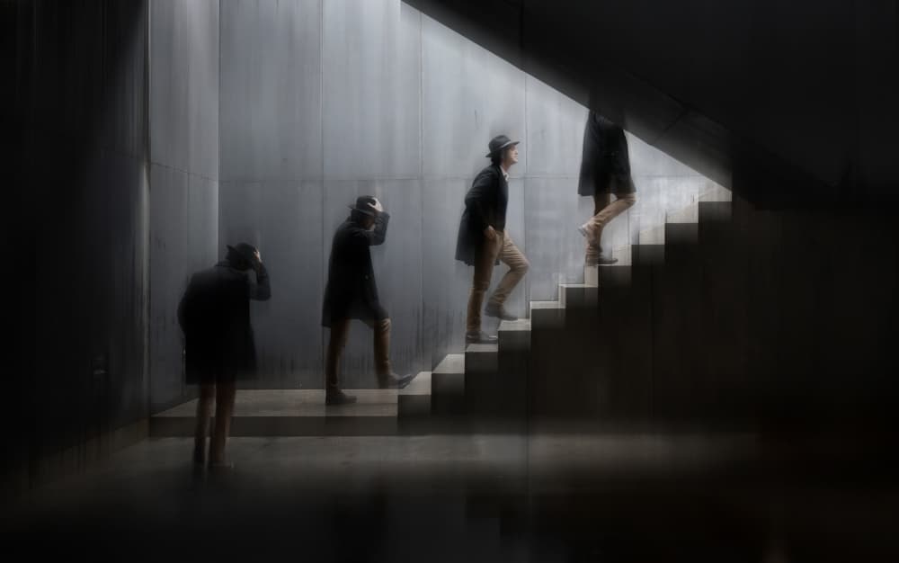 Man Ascending Dark Stairs by Jorge Pimenta — canvas wall art