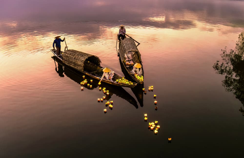 Serene River Lanterns by Jie Jin — canvas wall art