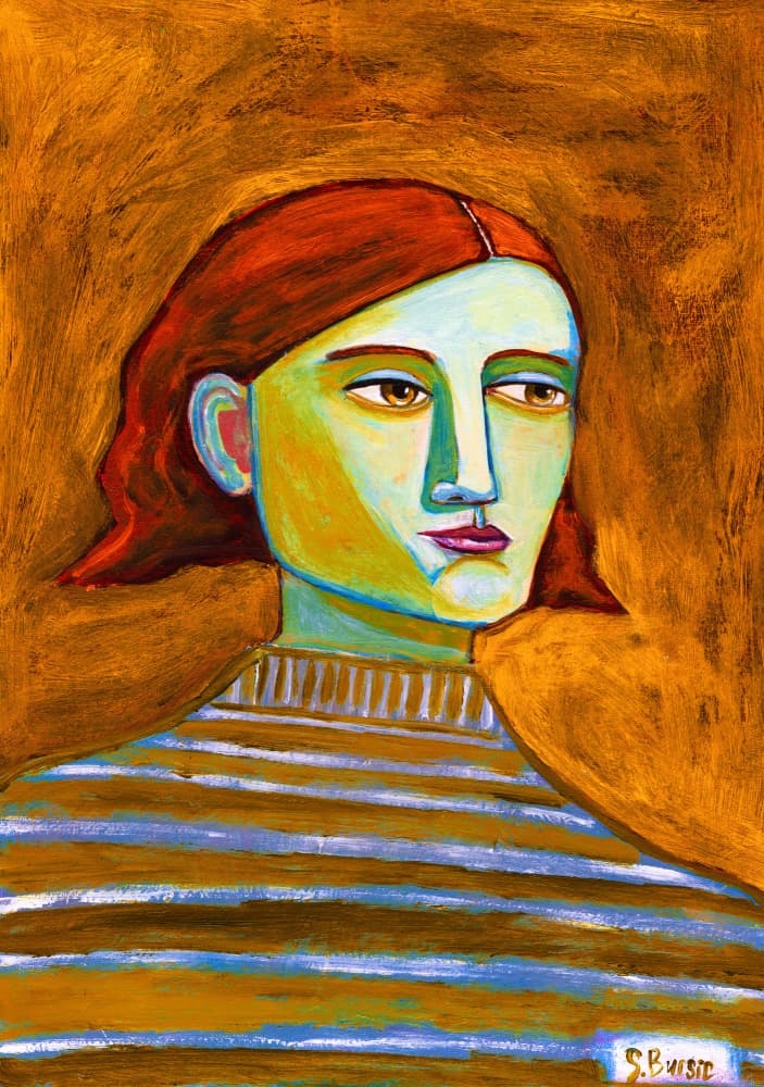 Thoughtful Woman Red Hair by Sharyn Bursic — canvas wall art
