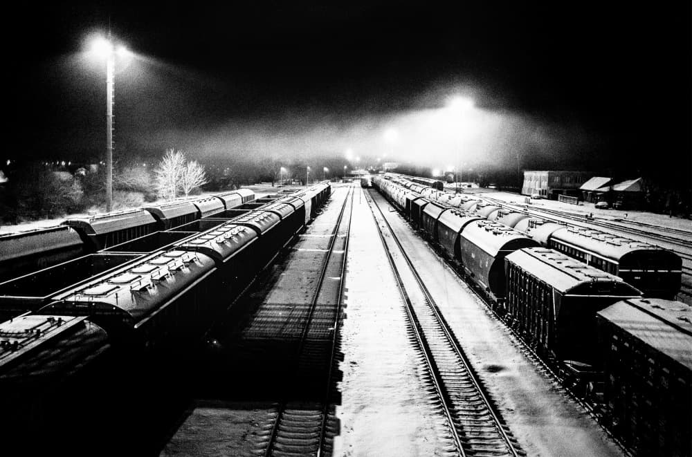 Winter Night Railway by Normunds Kaprano — canvas wall art