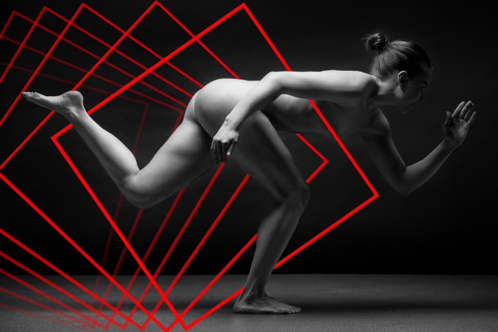 Energetic Nude Red Lines by Anton Belovodchenko — canvas wall art