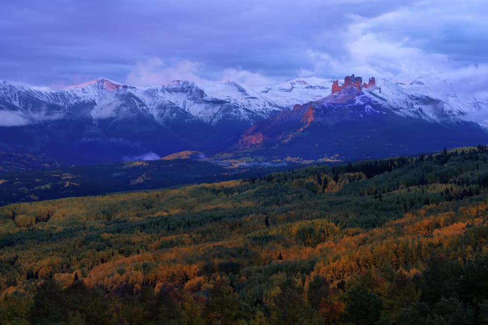 Snowy Peaks Autumn Glow by John Fan — canvas wall art