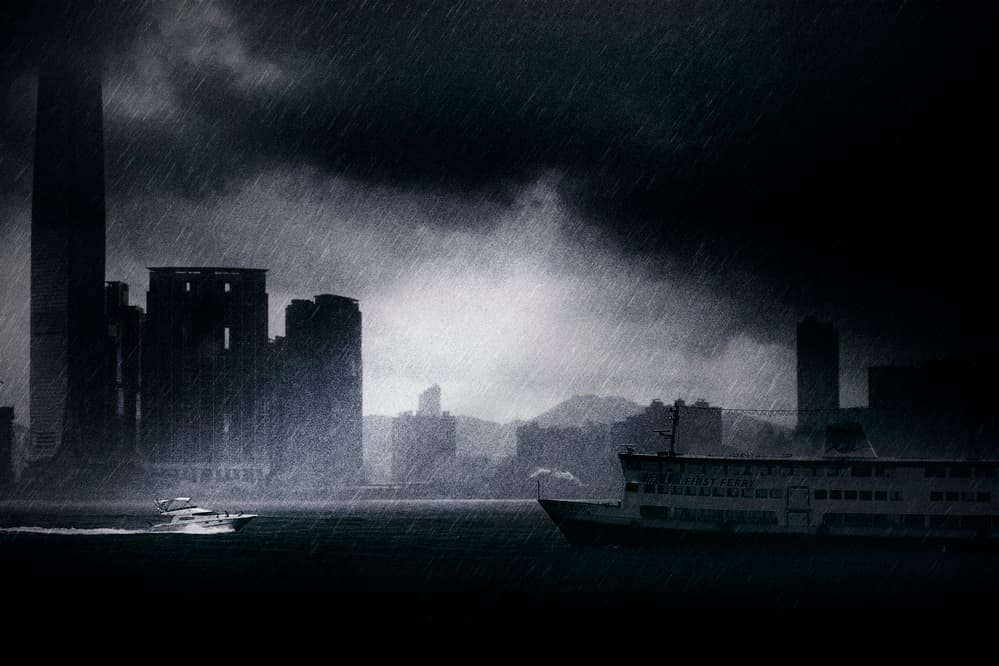 Rainy City Harbor by Mozart Chan — canvas wall art