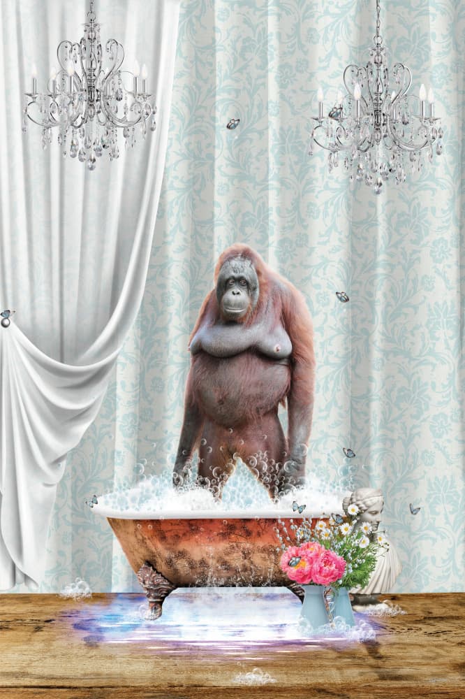 Whimsical Orangutan Bathtime by Sue Skellern — canvas wall art