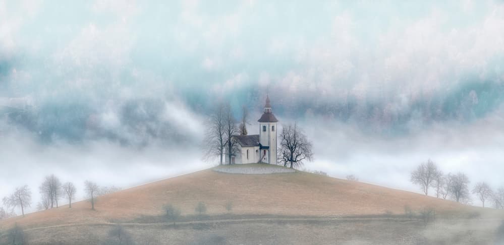 Misty Hilltop Church by Milan Malovrh — canvas wall art