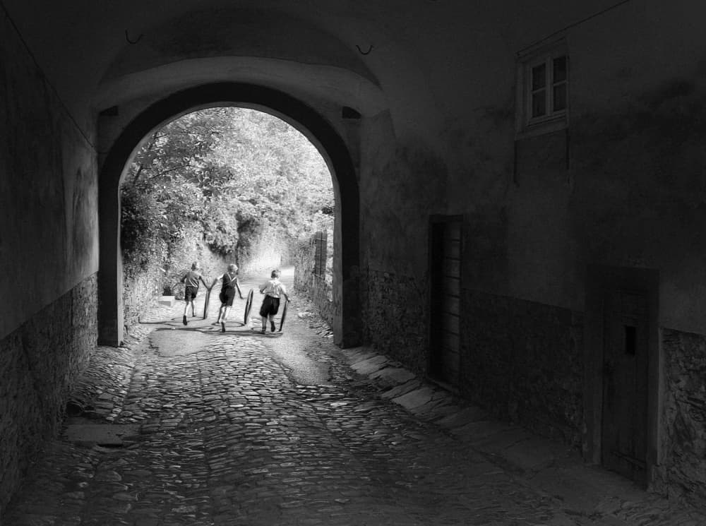 Playful Kids Archway Run by Holger Droste — canvas wall art