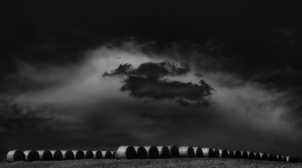 Hay Bales Dark Sky by Yvette Depaepe — canvas wall art