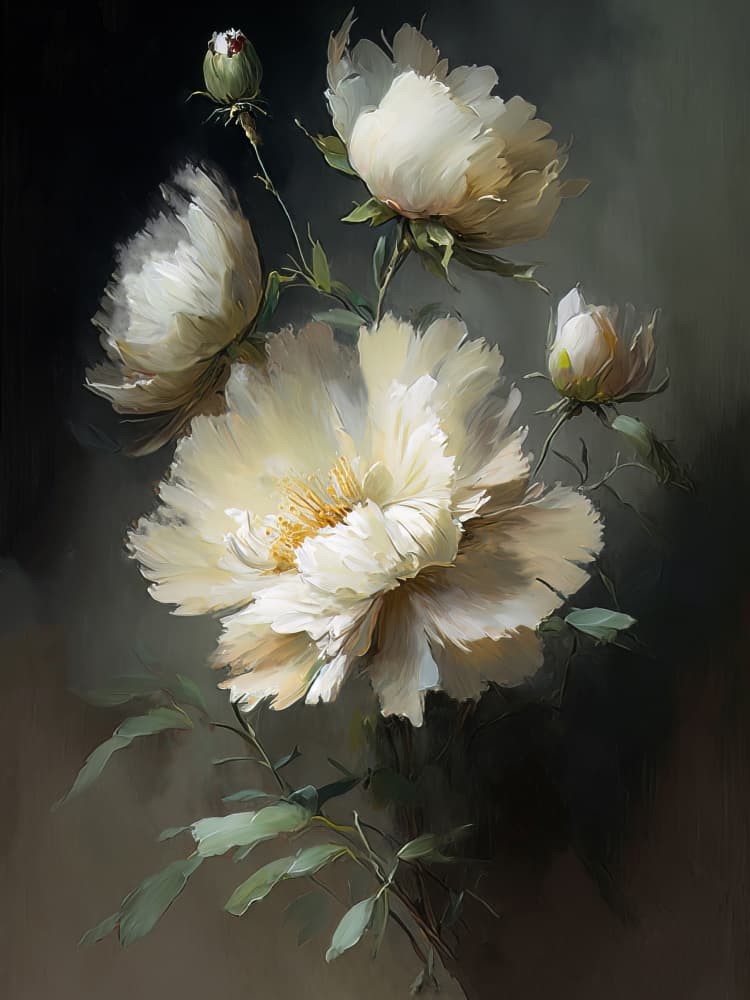 Elegant White Peony Blooms by Bilge Paksoylu — canvas wall art