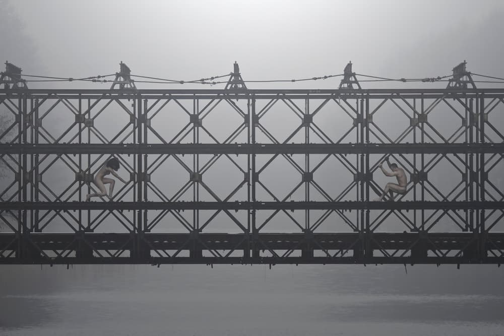 Figures on a Misty Bridge by Leszek Paradowski — canvas wall art