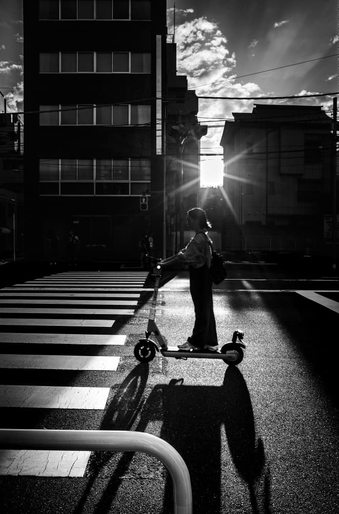 City Scooter Sun Flare by Kenichiro Tsukada — canvas wall art