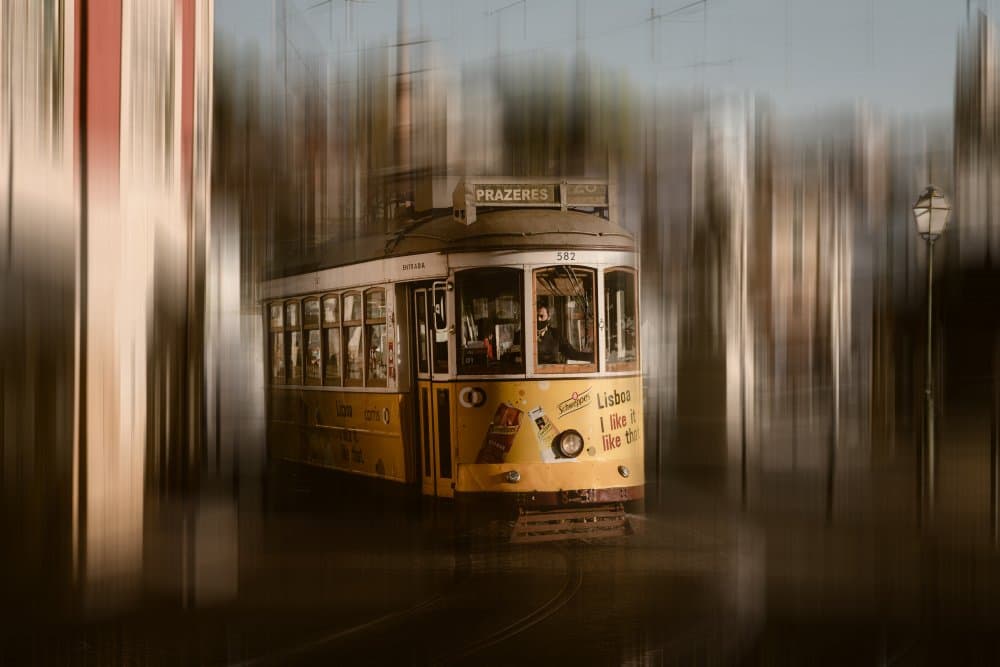 Historic Lisbon Tram Motion by Dieter Reichelt — canvas wall art