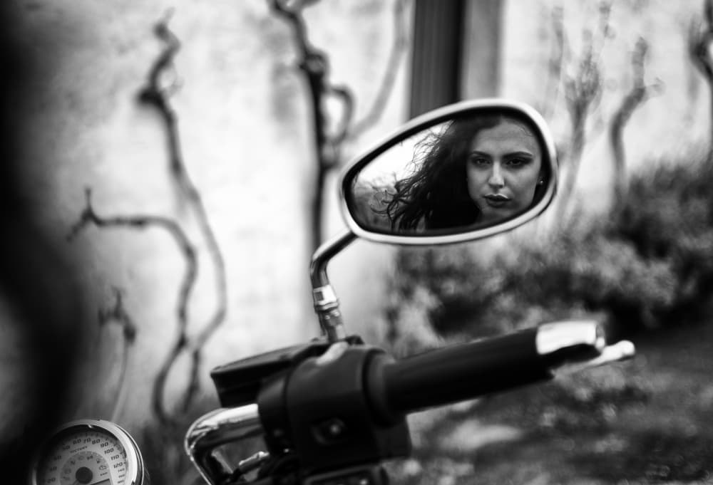 Motorcycle Mirror Gaze by Luigi Greco — canvas wall art