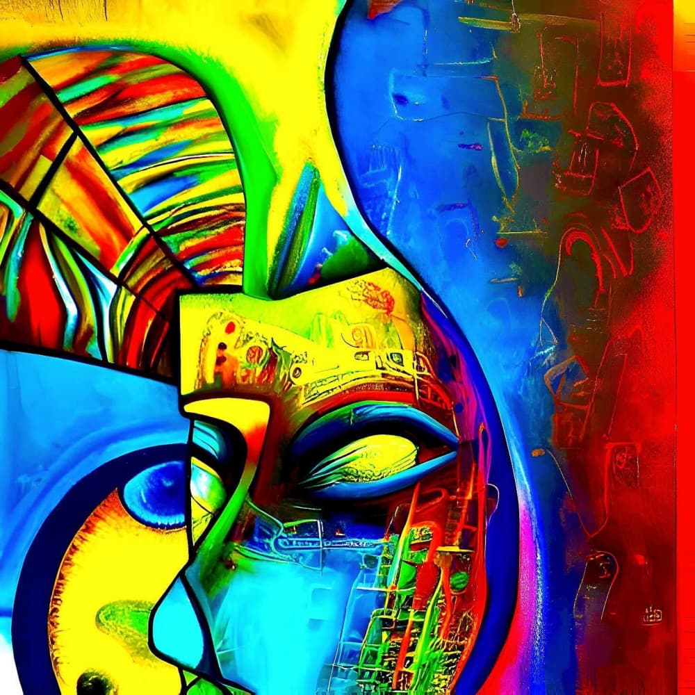 Vibrant Abstract Face by mnemonixART — canvas wall art