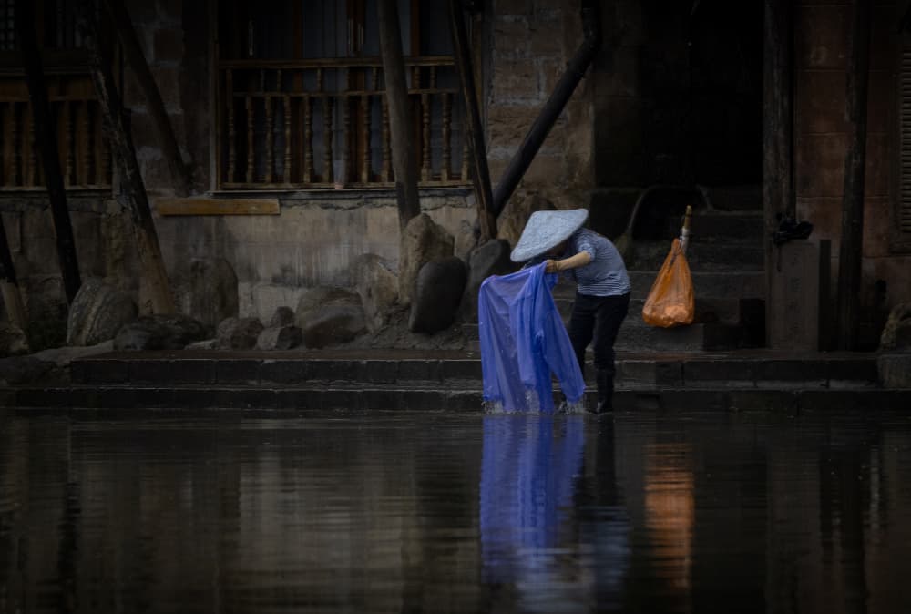 Washing Blue Fabric Quietly by Dennis Zhang — canvas wall art