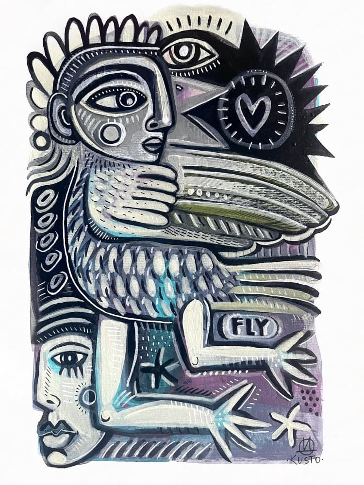 Folk Art Winged Figure by Daia Kusto — canvas wall art