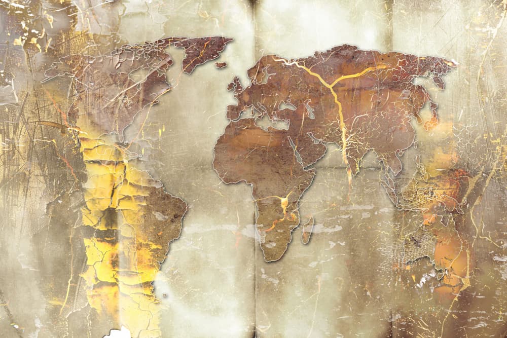 Golden Cracked World Map by Rafal Kulik — canvas wall art