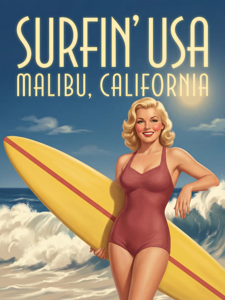 Vintage Malibu Surfer Girl by Andreas Magnusson — canvas wall art