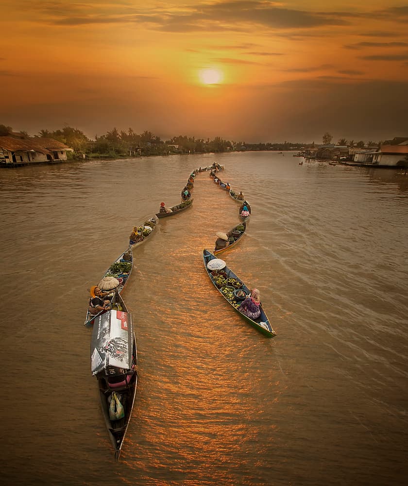 Golden River Market Sunset by Fauzan Maududdin — canvas wall art