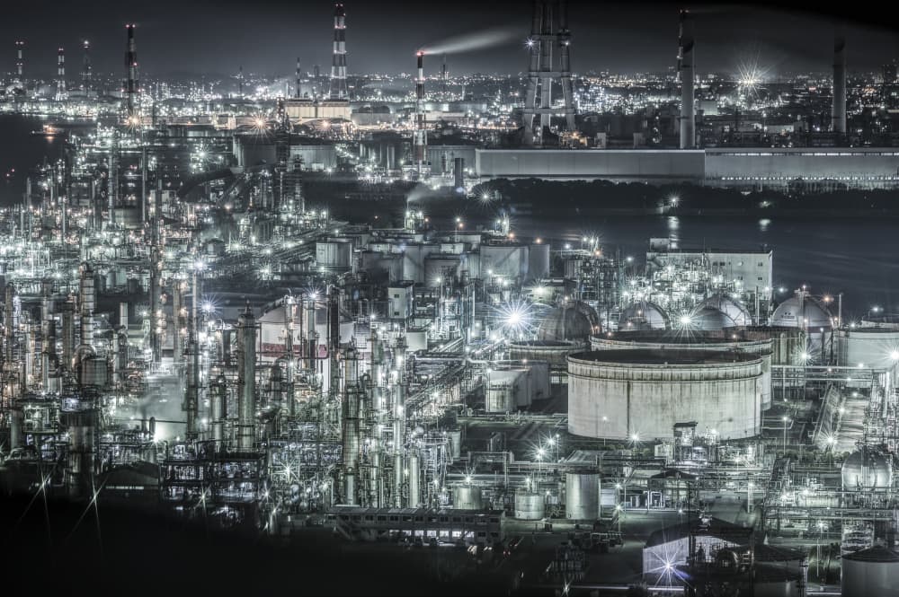 Glowing Industrial City by Tomoshi Hara — canvas wall art