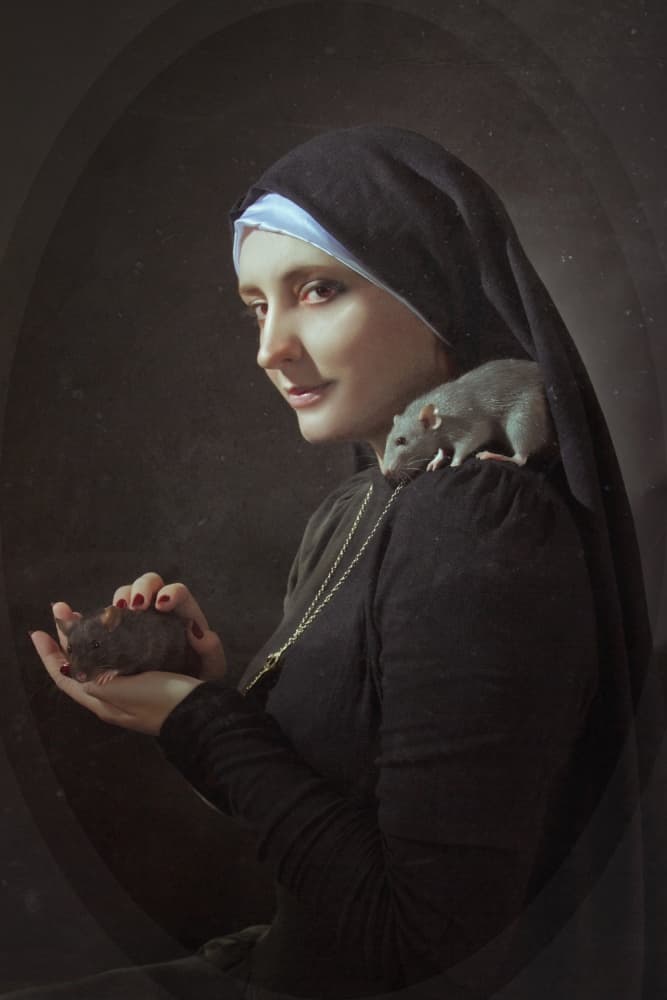 Gentle Woman with Rats by Angelina Goncharova — canvas wall art