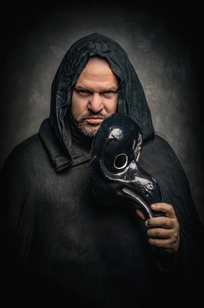 Mysterious Man Holding Mask by Cristian Pavel — canvas wall art