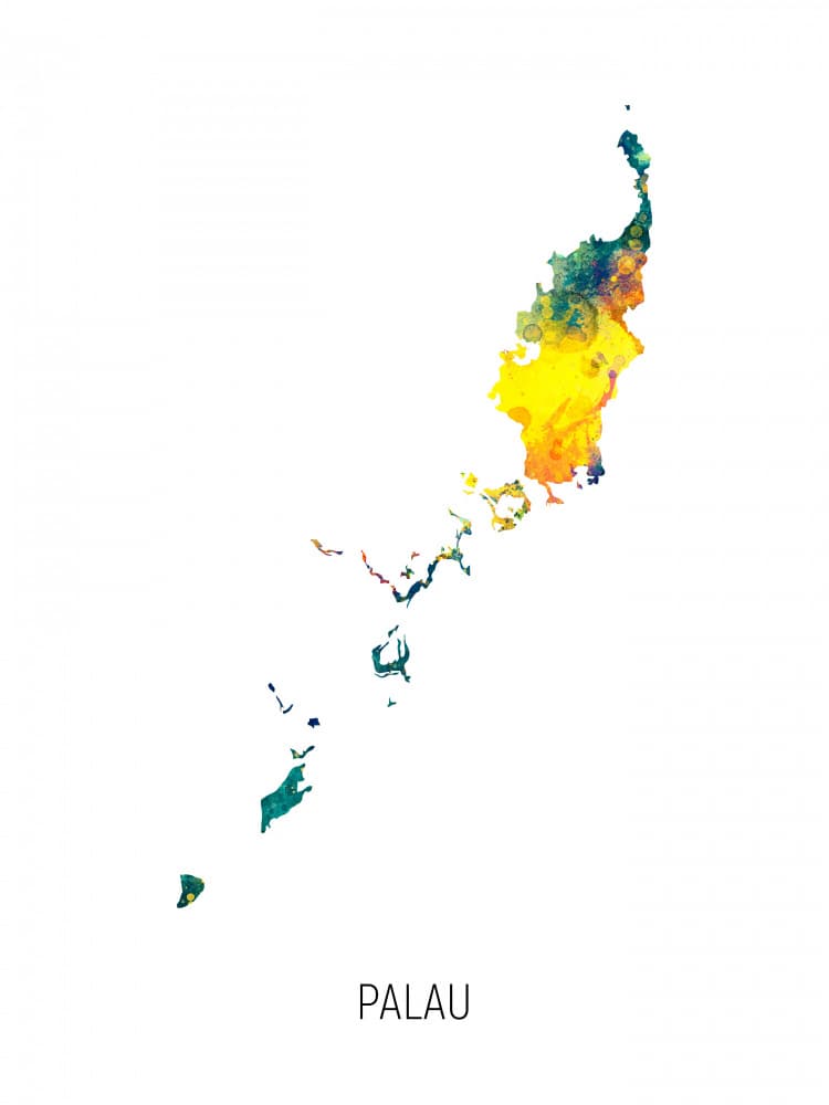 Palau Watercolor Map by Michael Tompsett — canvas wall art