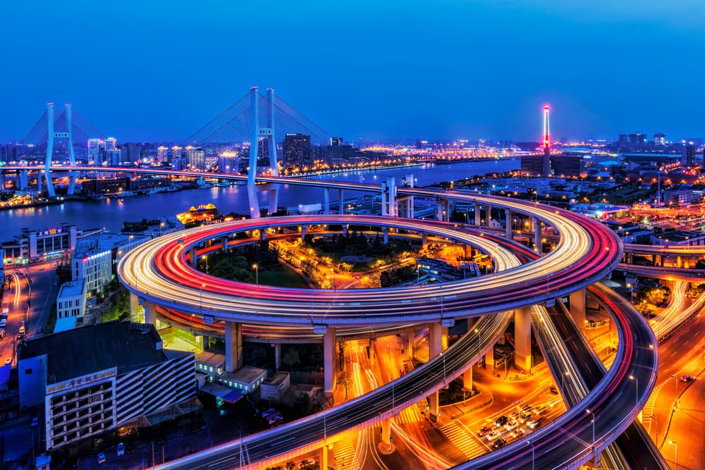 Shanghai Night Trails by Jun Zuo — canvas wall art
