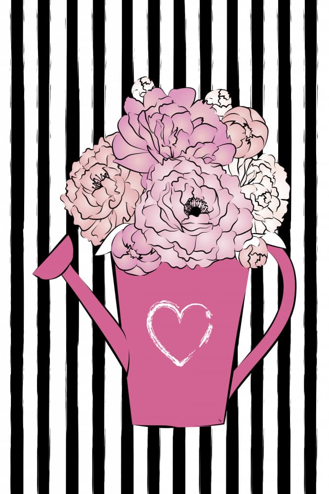 Pink Flowers Watering Can Heart by Martina — canvas wall art
