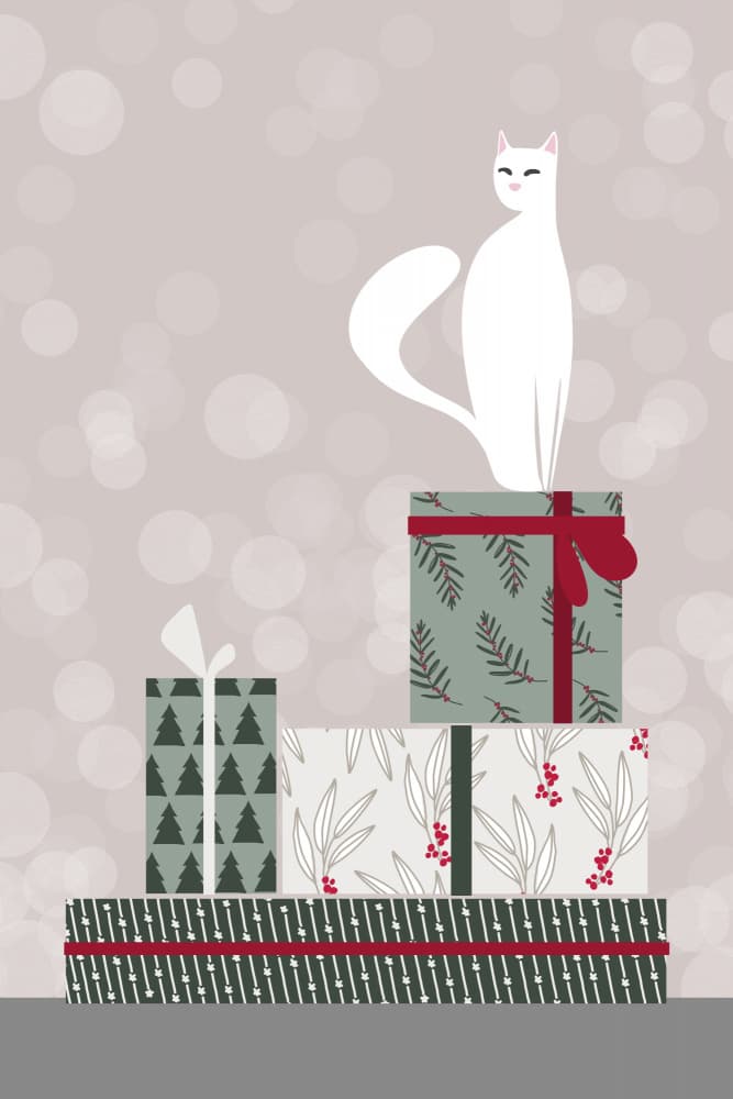 Christmas Cat And Gifts by Rosana Laiz Blursbyai — canvas wall art