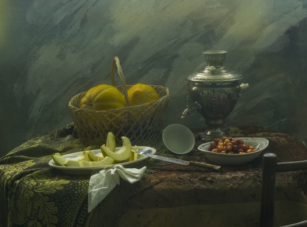 Rustic Melons and Samovar by UstinaGreen — canvas wall art