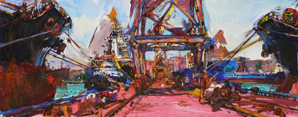 Vibrant Port View by Andrii Kutsachenko — canvas wall art