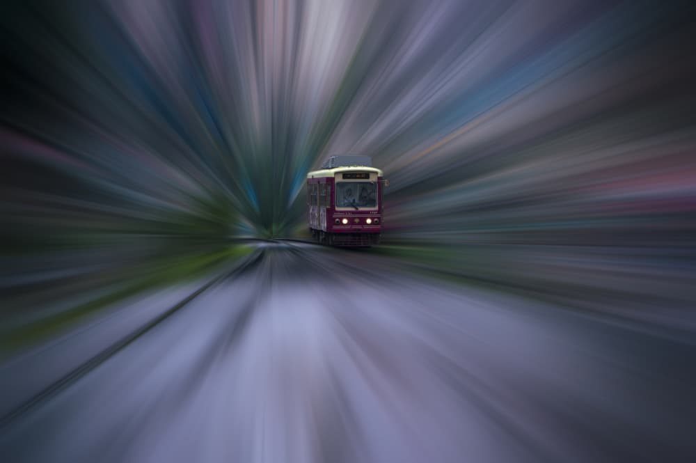 Speeding Red Tram by Tomoshi Hara — canvas wall art