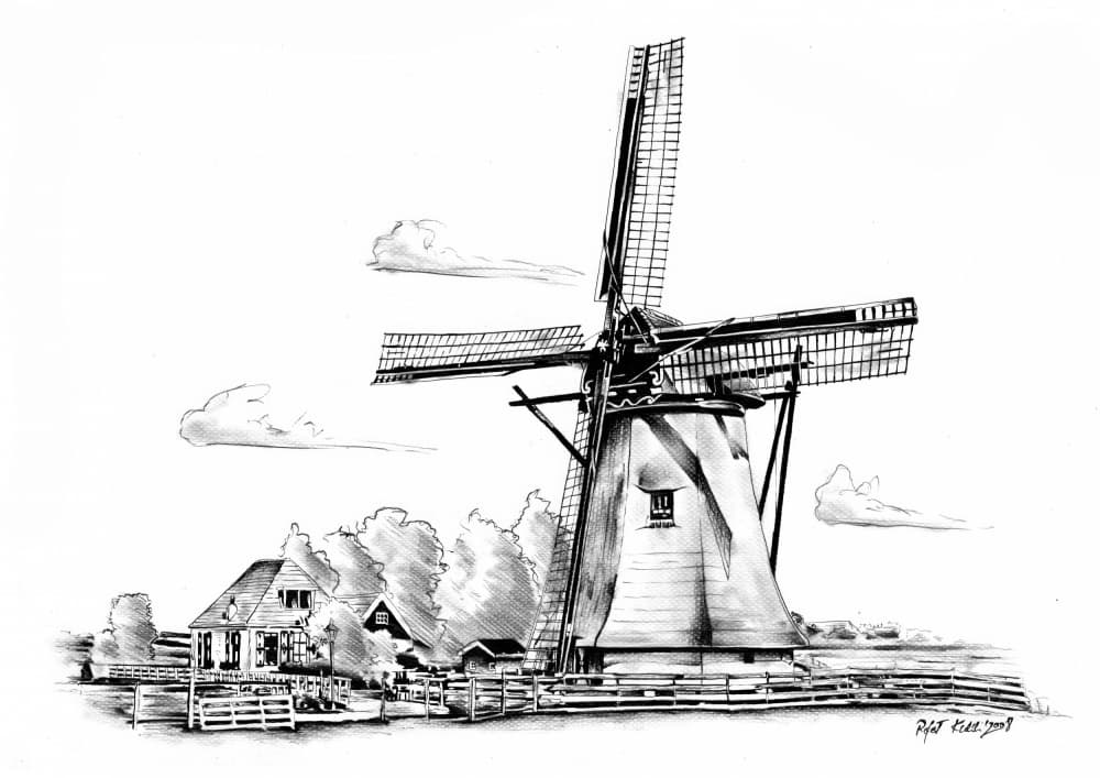 Classic Windmill Drawing by Kulik — canvas wall art