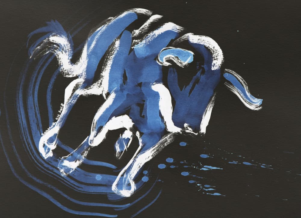 Dynamic Blue Bull by Santhosh ch — canvas wall art