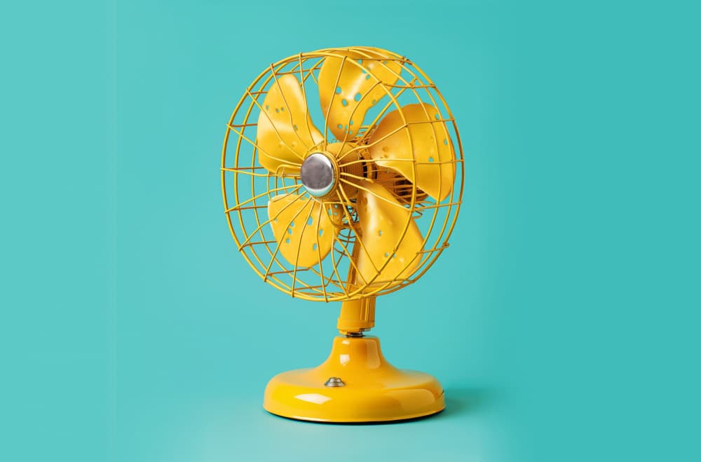 Yellow Retro Desk Fan by Artem Pozdniakov — canvas wall art