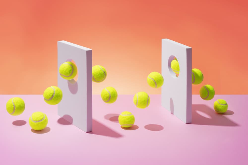 Floating Tennis Balls by Julia Ramiro — canvas wall art