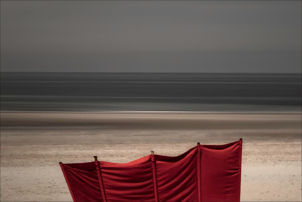 Red Windbreak Beach by Gilbert Claes — canvas wall art