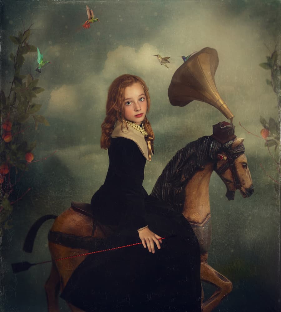 Whimsical Girl Rocking Horse by Svetlana Melik-Nubarova — canvas wall art