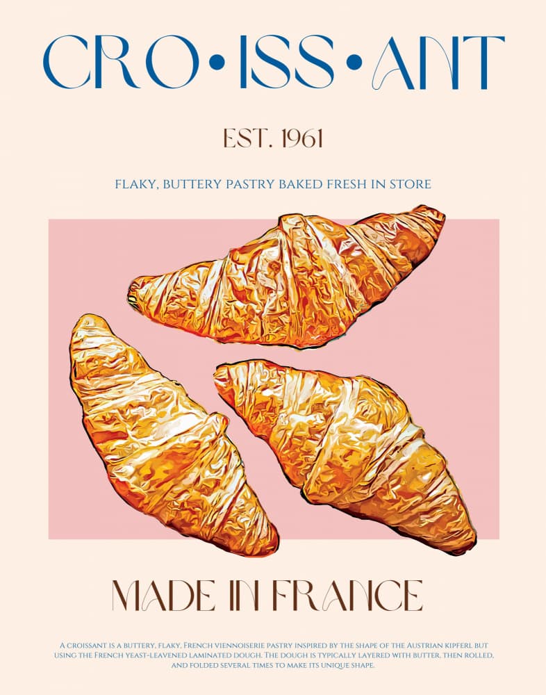Golden French Croissants by Nazma Khokhar — canvas wall art
