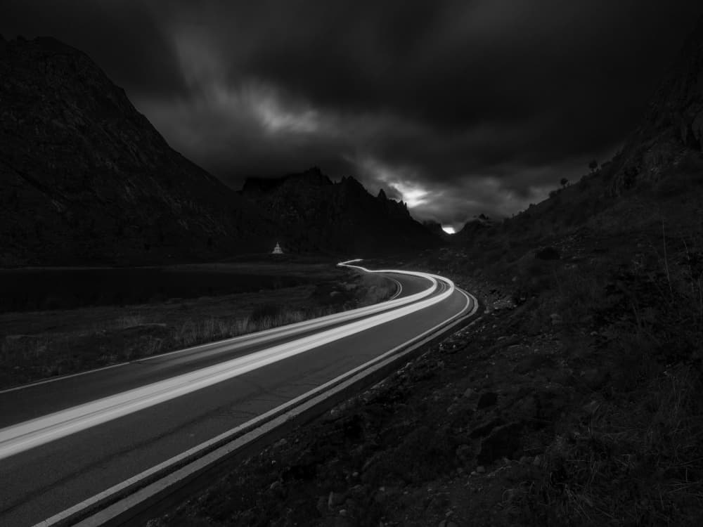 Light Trails Mountain Road by Cai ning — canvas wall art
