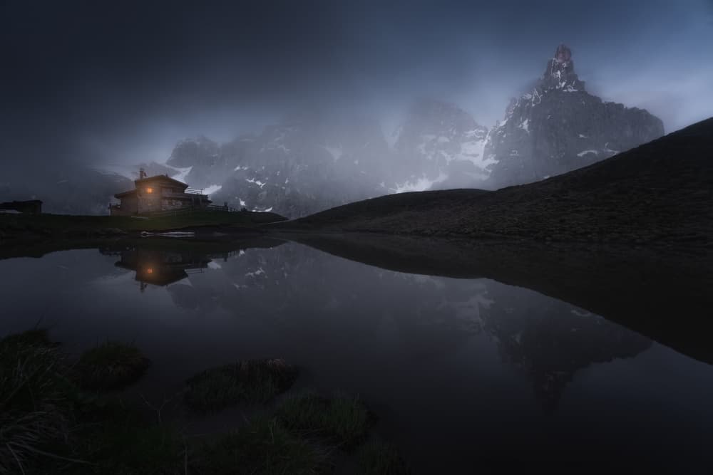 Misty Mountain Hut Reflection by Yongnan Li (李永男) — canvas wall art